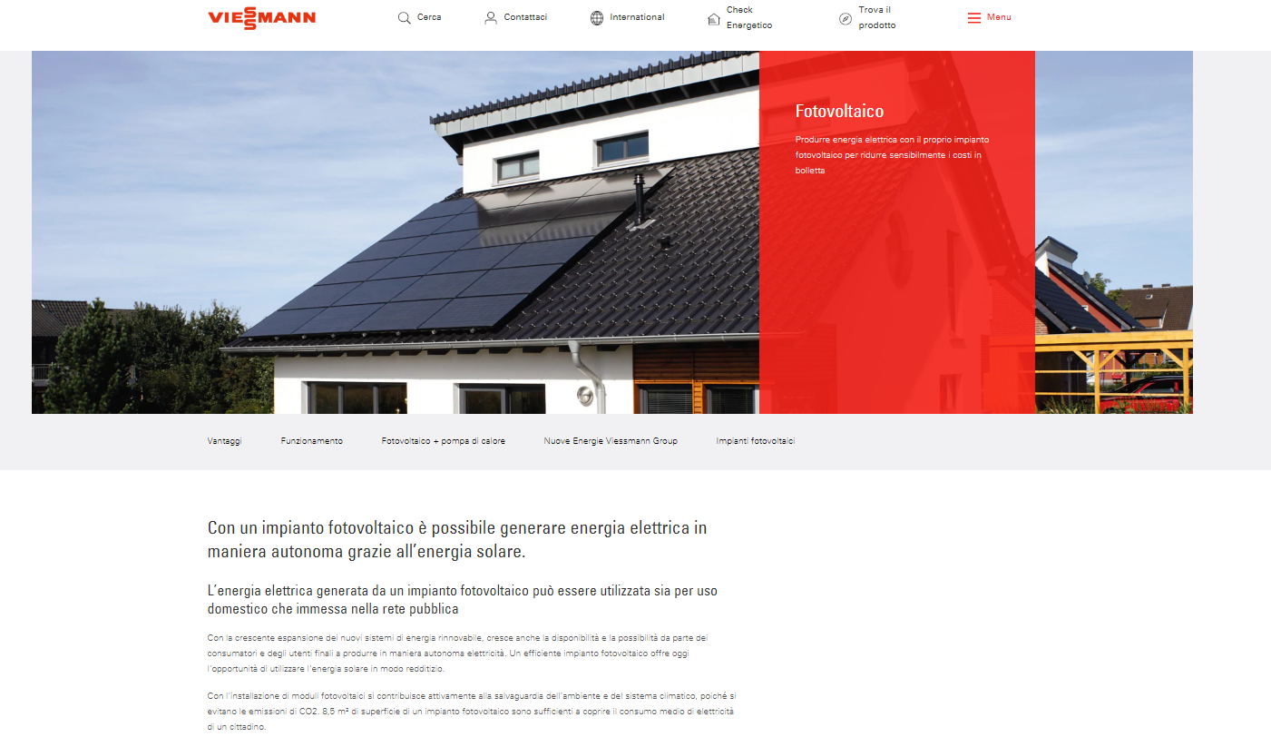 Nuova sezione dedicata al fotovoltaico sul sito internet Viessmann