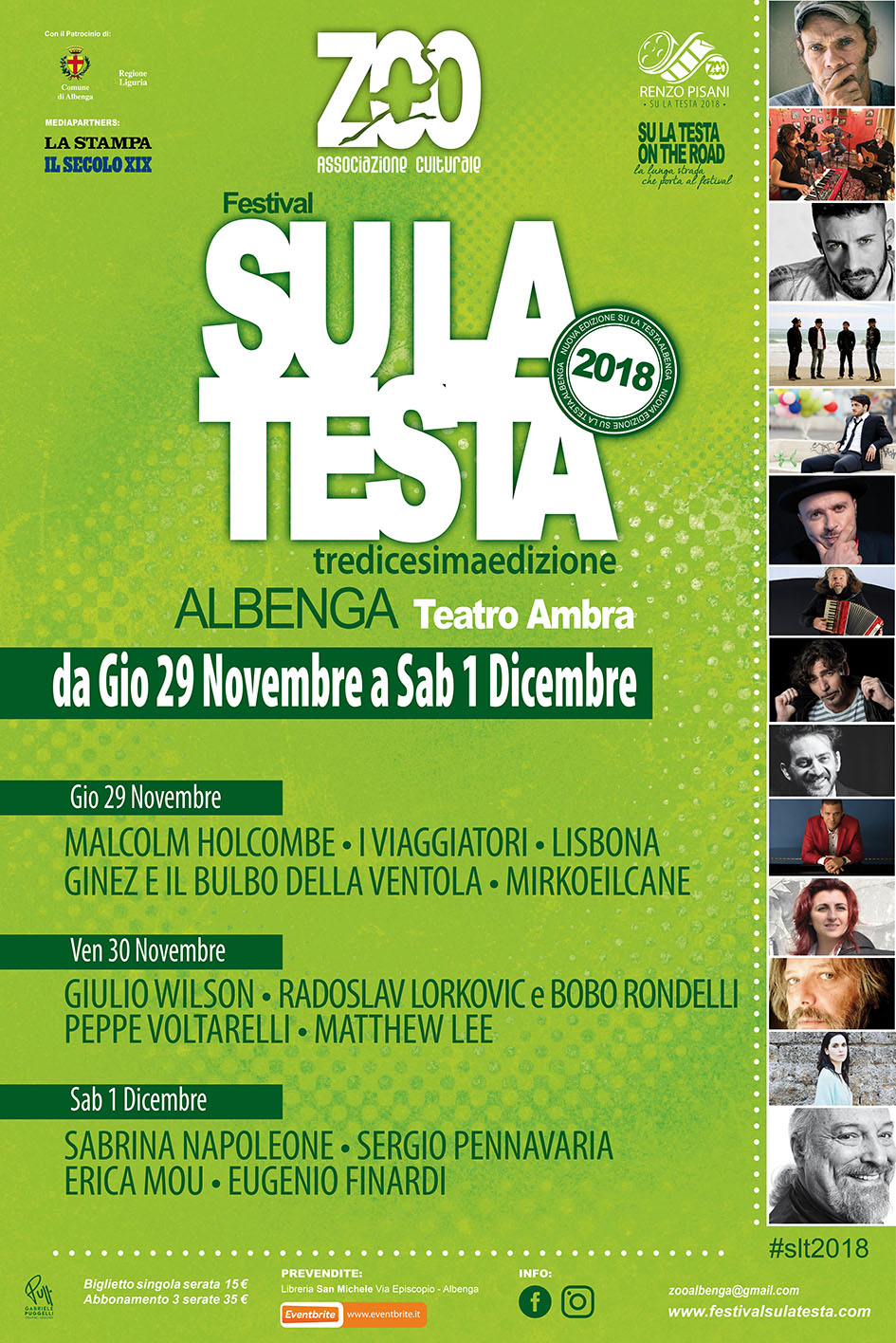 Inizia il conto alla rovescia per   la 13^ edizione del Festival SU LA TESTA di Albenga