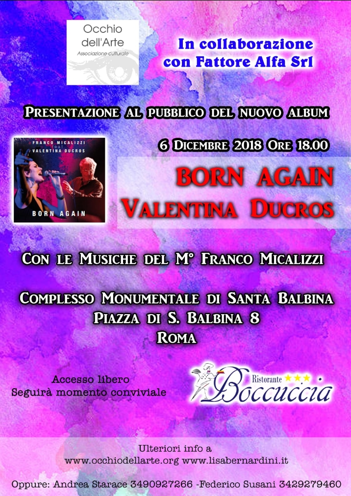 E' uscito Born Again, l'ultimo lavoro musicale di Valentina Ducros. Musiche del M° Franco Micalizzi
