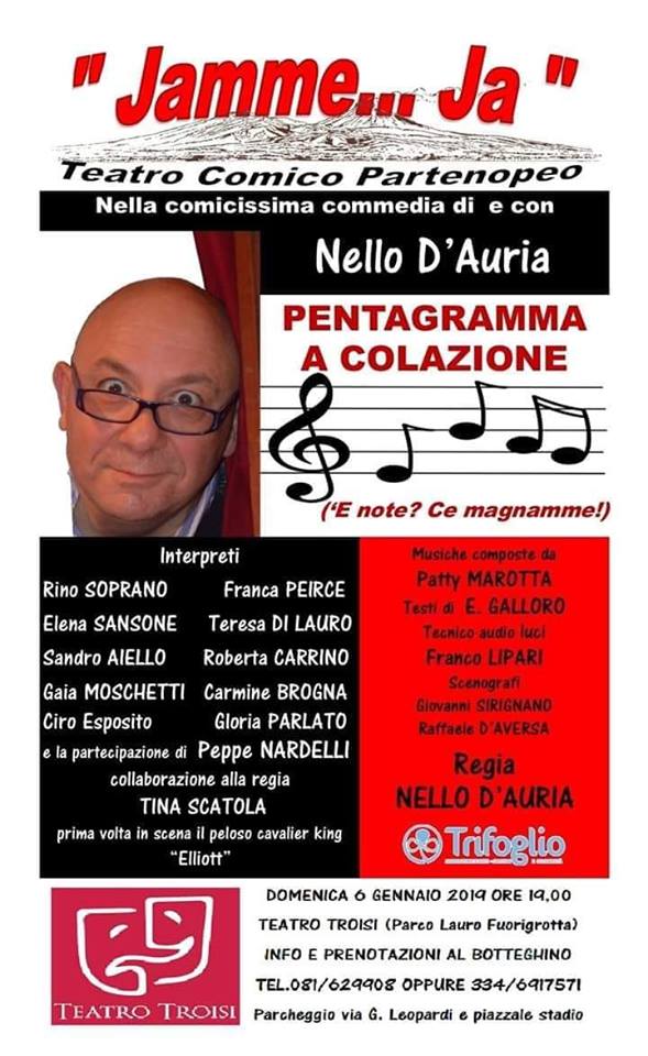 Pentagramma a Colazione, una commedia brillante con testo e regia di Nello D'auria, in scena al  Teatro Troisi 