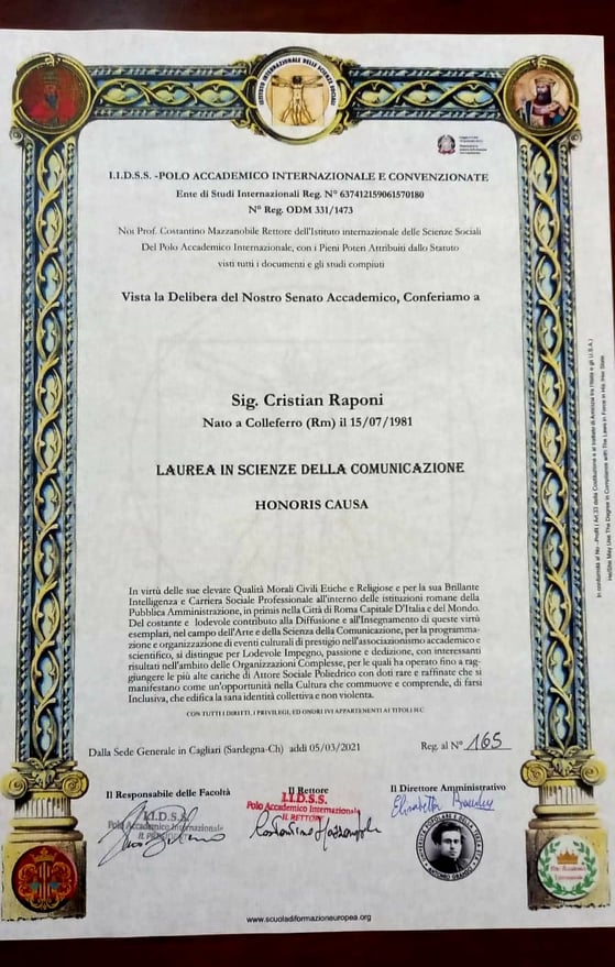 Foto 2 - Stampa Estera: Laurea Honoris Causa al Dr. H.C. Rag. Cristian Raponi - Presidente dell'Accademia Leonina