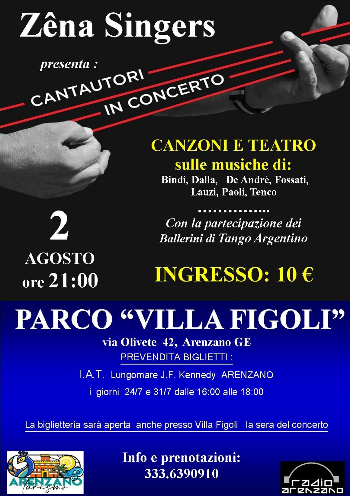Cantautori in concerto con i Zena Singers a Parco Villa Figoli di Arenzano 