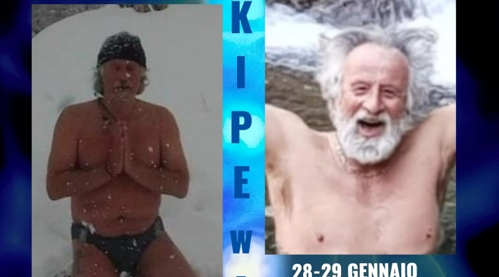 Gabriele Kipewa a 70 anni sotto il ghiaccio abbracciandolo