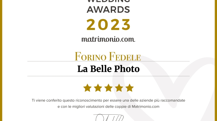 Fotografo Internazionale Fedele Forino Vincitore del Premio Wedding Award 2023 di Matrimonio.com e si conferma come una delle migliori imprese di servizi per matrimoni in Italia. 