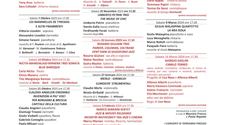 Intra, Fasoli, Liguori, Tomelleri, Rusca e Comeglio (ma non solo) inaugurano sabato 30 settembre la nuova stagione dell’Atelier Musicale alla Camera del Lavoro di Milano