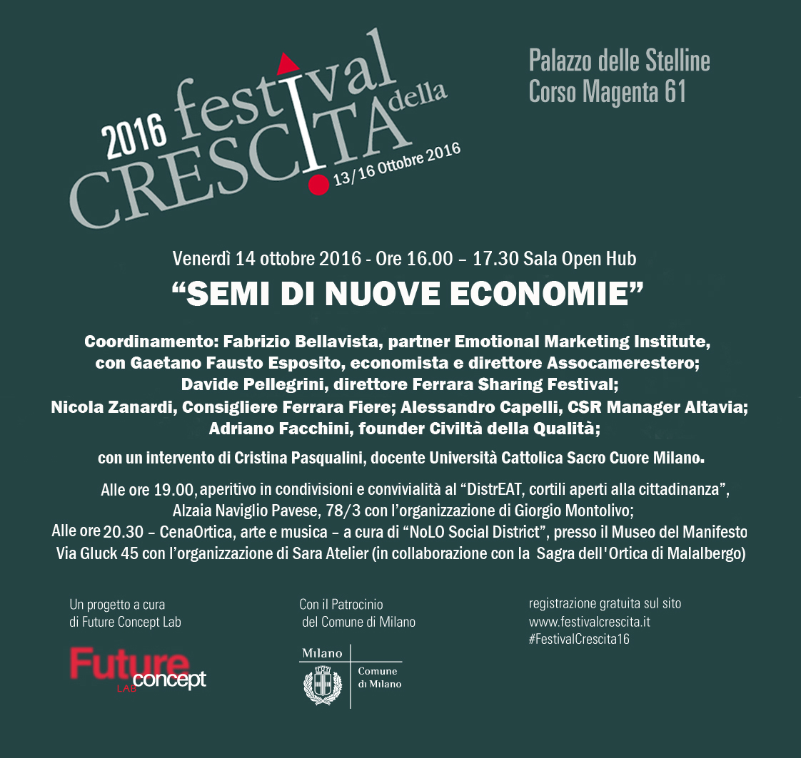Foto 1 - Convegno “SEMI DI NUOVE ECONOMIE” all’interno del FESTIVAL della CRESCITA di Milano. 14 ottobre 2016, ore 16,00 