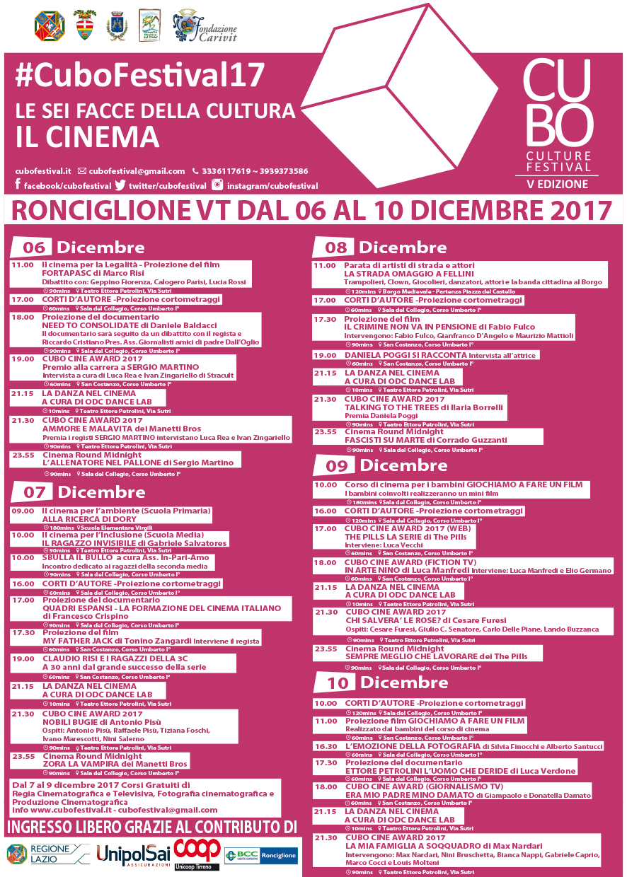 Foto 5 - Annunciati i vincitori del “Cubo Cine Award 2017”. Il Cubo Festival si svolgerà dal 6 al 10 dicembre nella splendida cornice di Ronciglione.
