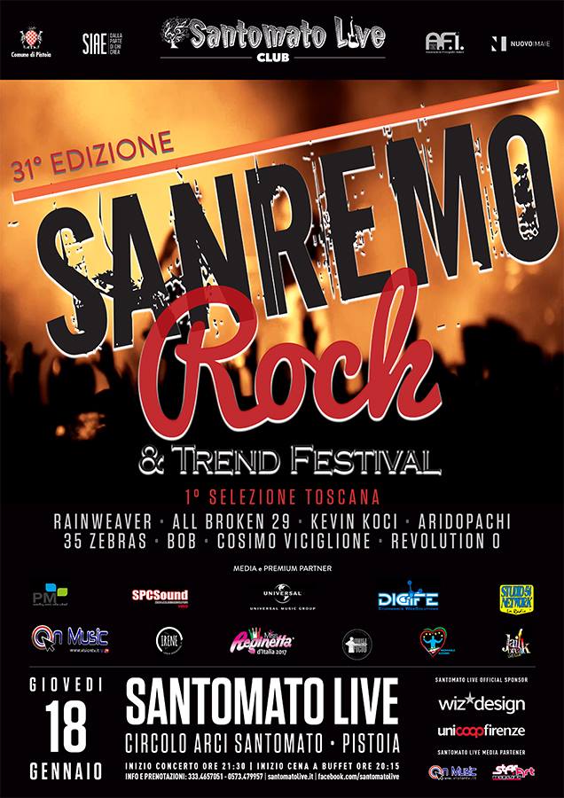 Foto 1 - Sanremo Rock arriva in Toscana. Il 18 gennaio prima tappa di selezioni live al Santomato (PT)
