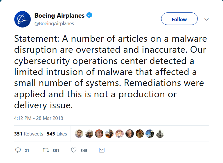 WannaCryptor torna sulla scena infettando i computer della Boeing 