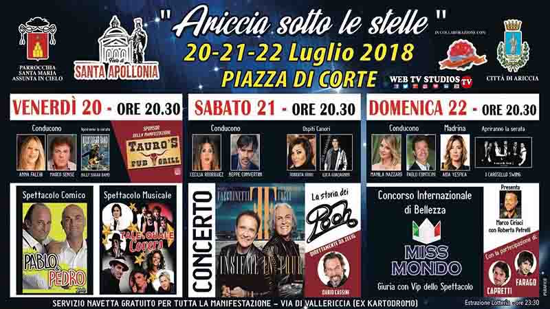 Ariccia Sotto Le Stelle 2018 Tre serate di spettacolo nel cuore dei Castelli Romani