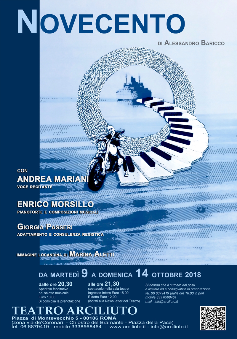 NOVECENTO di Alessandro Baricco (In scena dal 9 al 14 ottobre al Teatro Arciliuto di Roma)