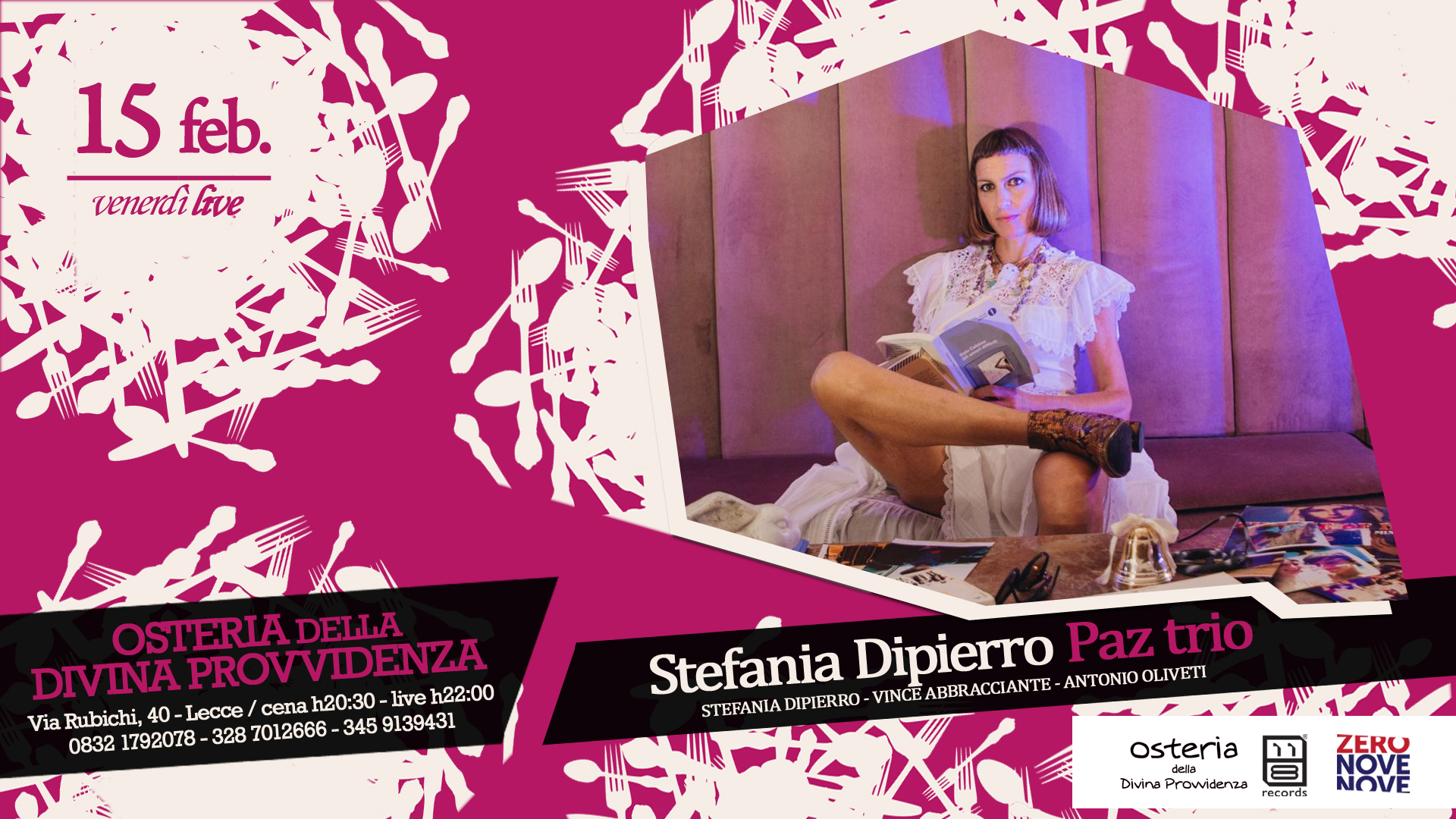 Il “Venerdì LIVE” dell' “Osteria della divina provvidenza” con Stefania Dipierro Paz trio