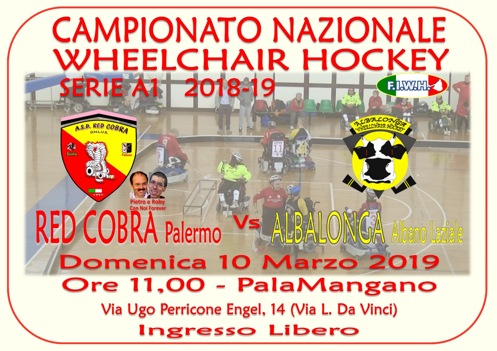 Wheelchair hockey: domenica 10 marzo i Red Cobra scendono in campo per sfidare l’Albalonga W. H.