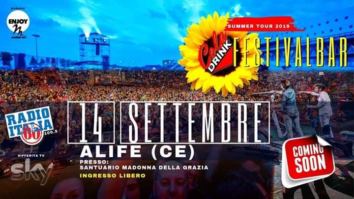 Cola Drink Festivalbar 2019: il 14 settembre ad Alife (CE), a Gigi Finizio il Premio alla Carriera