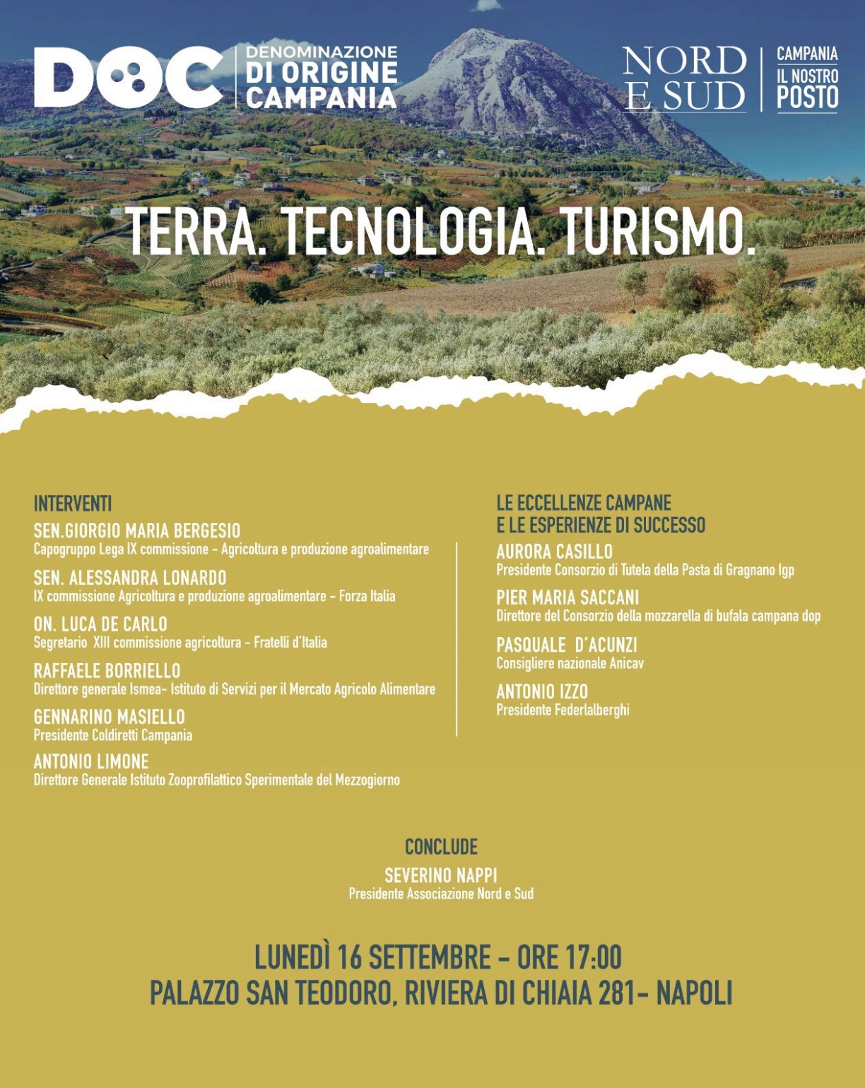 Lunedì a Napoli il convegno “Terra - Tecnologia – Turismo”