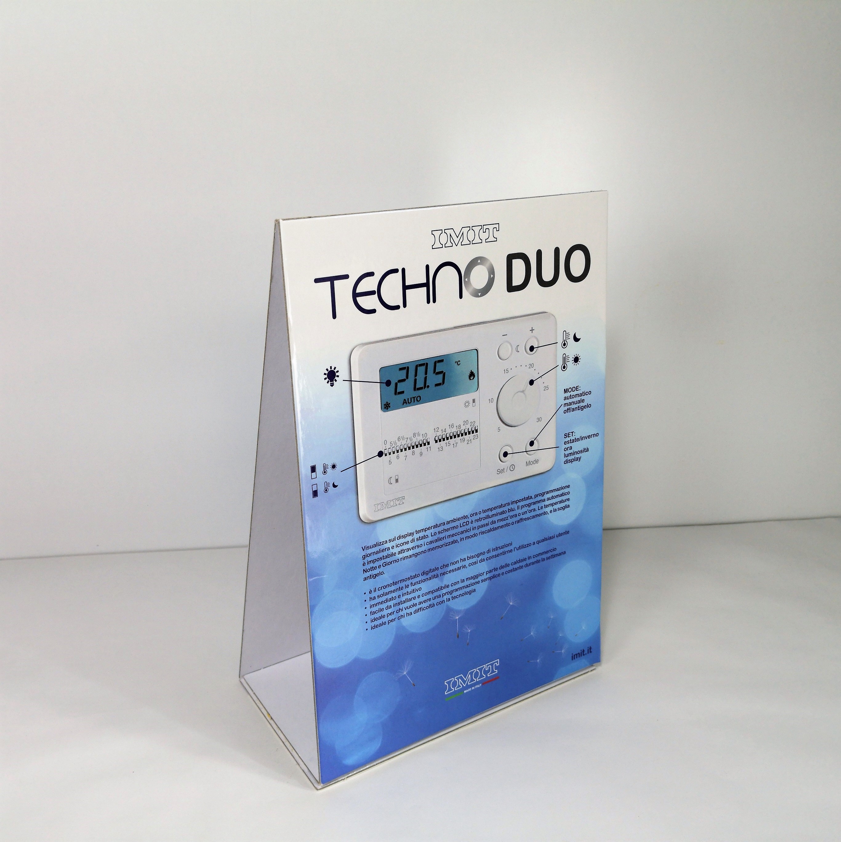 E’ in distribuzione il nuovo espositore dedicato  al cronotermostato Techno Duo di Imit Control System