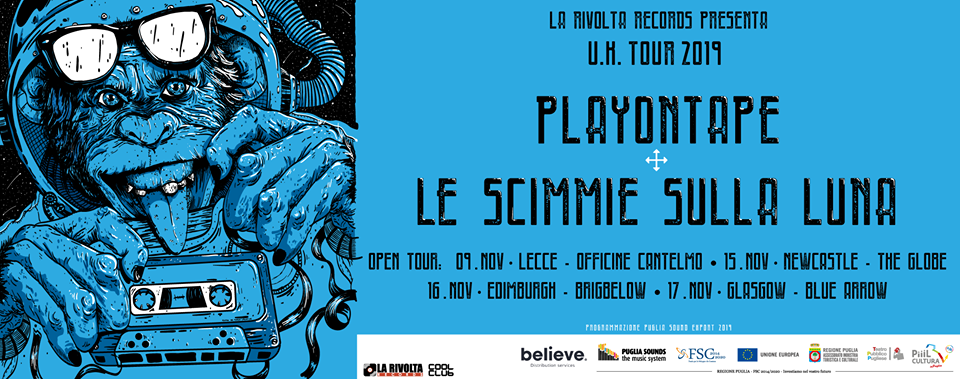 Sabato 9 Novembre Playontape e Le Scimmie sulla Luna in concerto - Presentazione in anteprima a Lecce del Tour in UK 2019