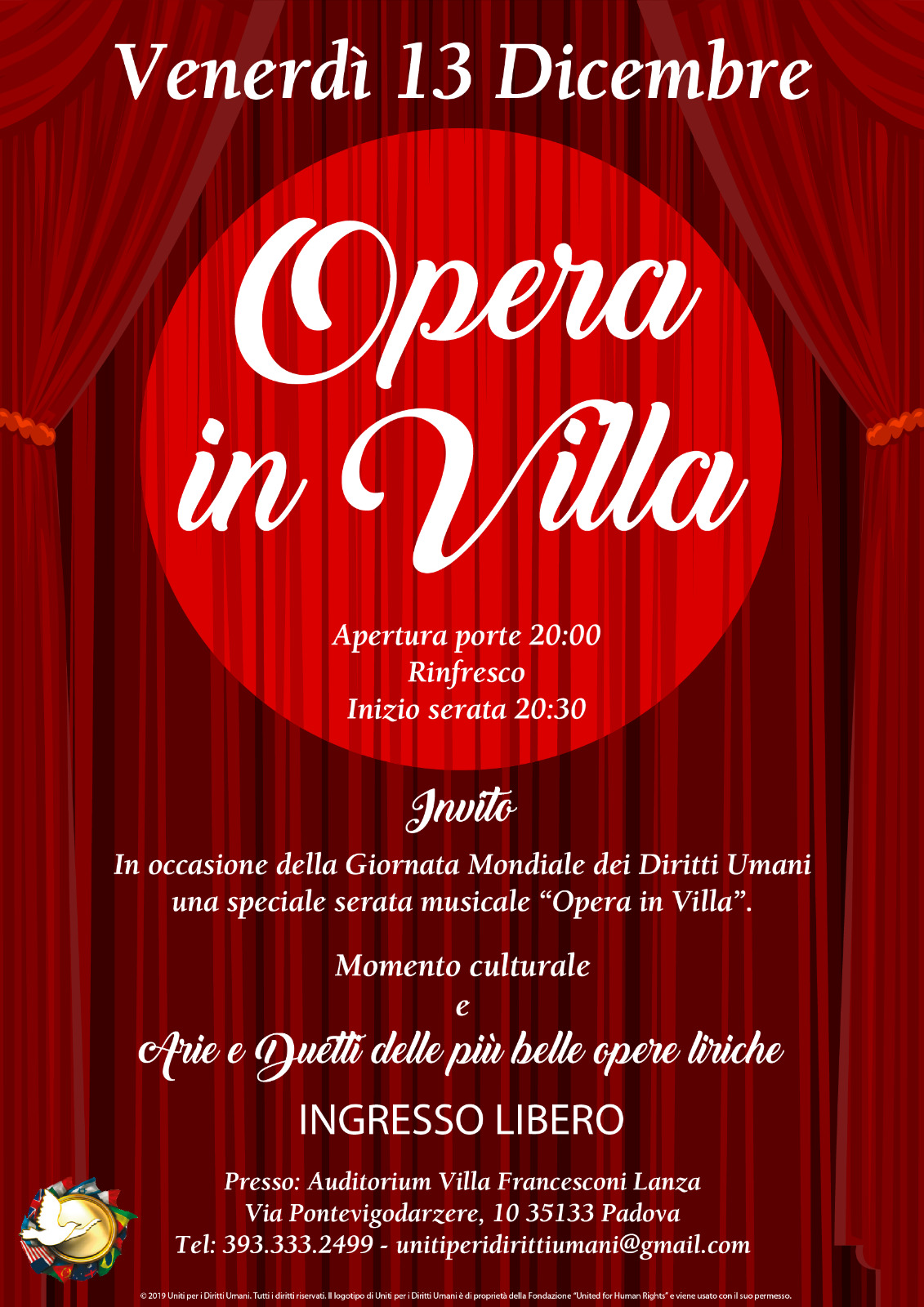 Padova: Opera in villa – Aree e duetti delle più belle opere liriche per celebrare la Giornata Mondiale Per i Diritti Umani 