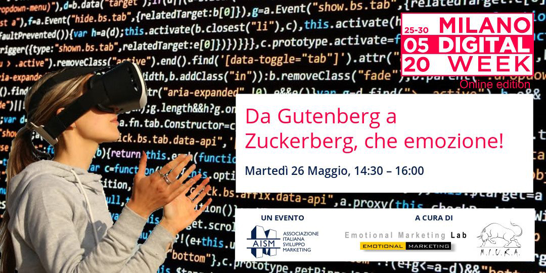 Diretta con “Da Gutenberg a Zuckerberg, che emozione!”, martedì 26 maggio 2020 dalle ore 14.30 alle 16