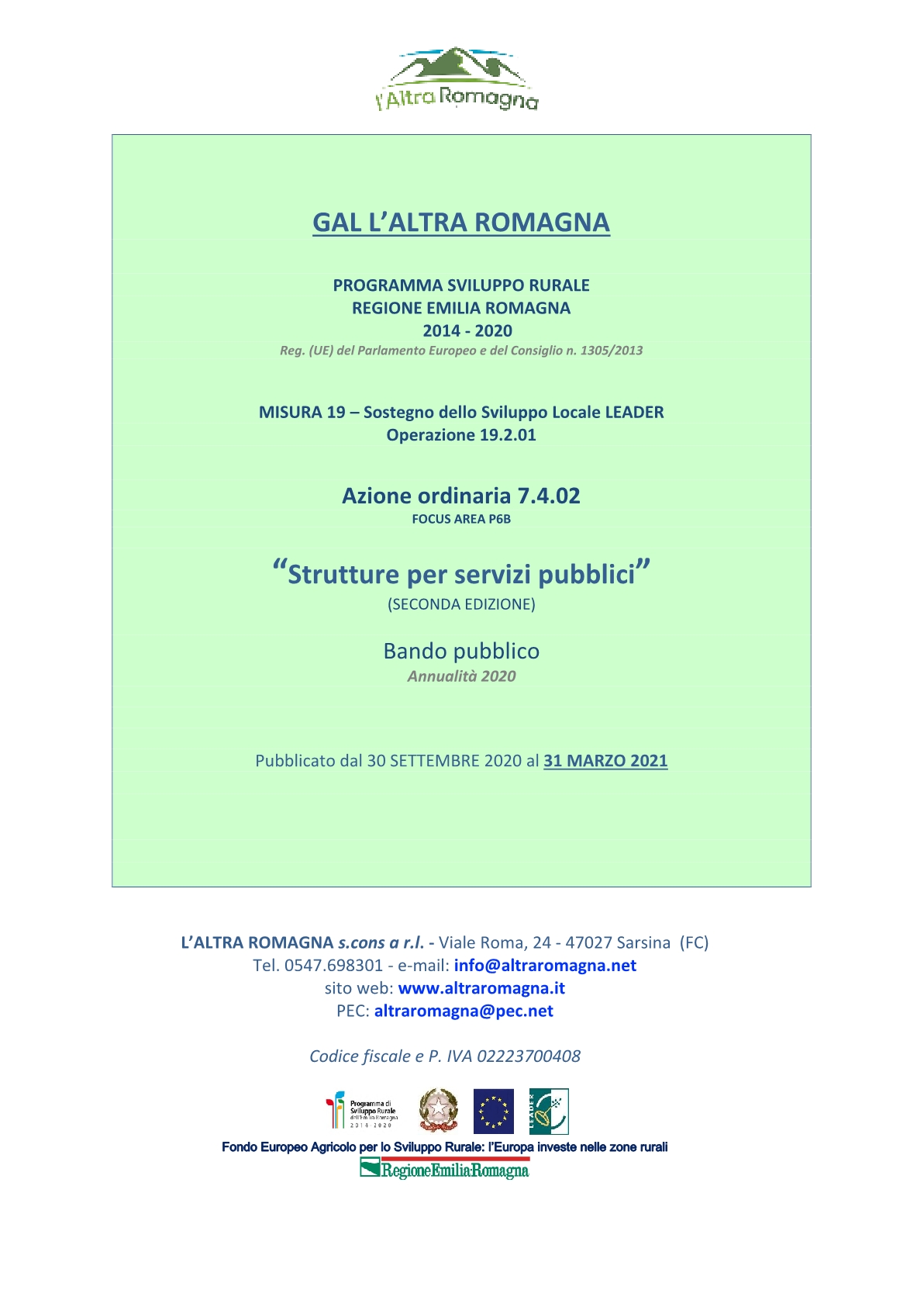 Al via il bando del Gal L’altra Romagna “Strutture per servizi pubblici”