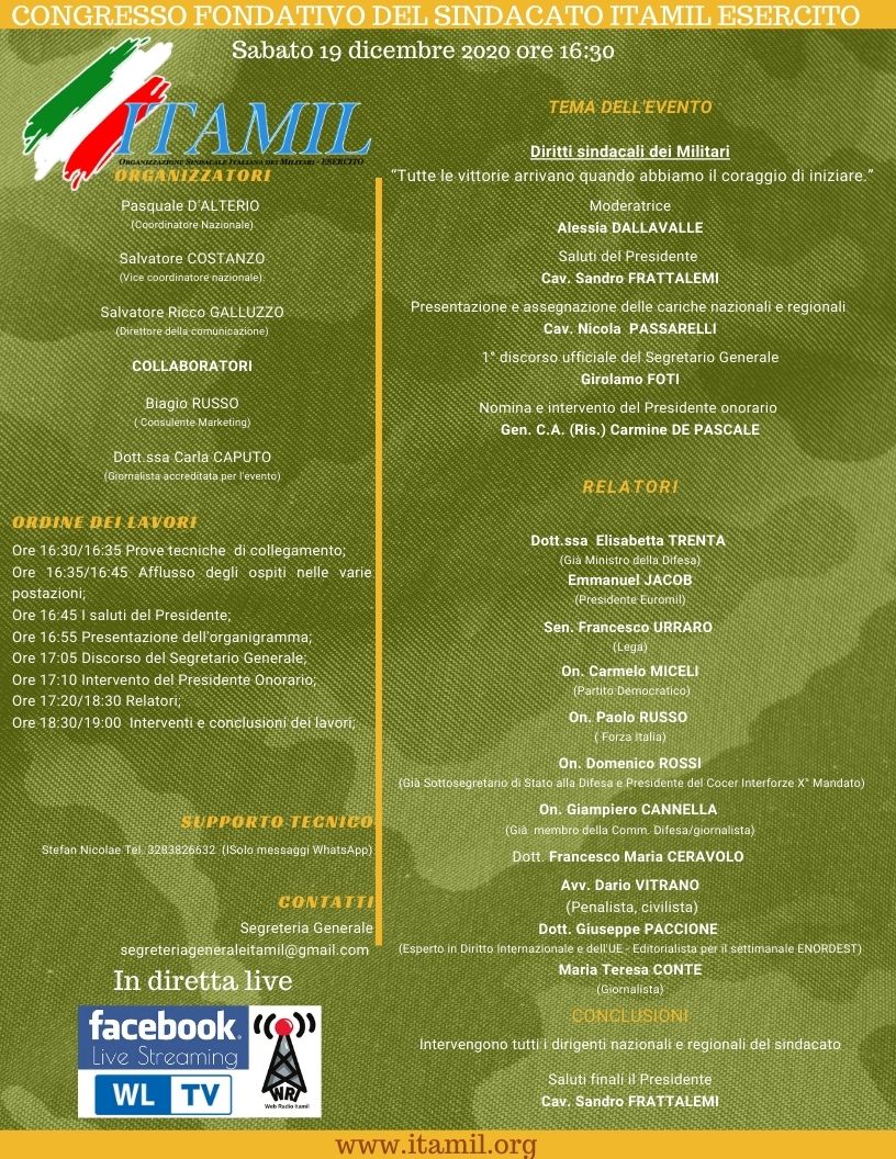 Primo congresso fondativo del sindacato ITAMIL - Esercito: “Diamo voce ai diritti sindacali dei militari”