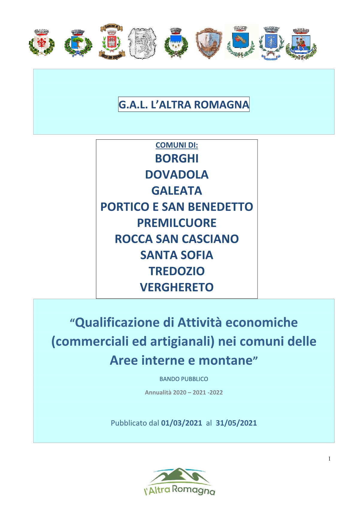Al via il bando del Gal l’Altra Romagna a sostegno delle attività economiche  delle aree interne e montane