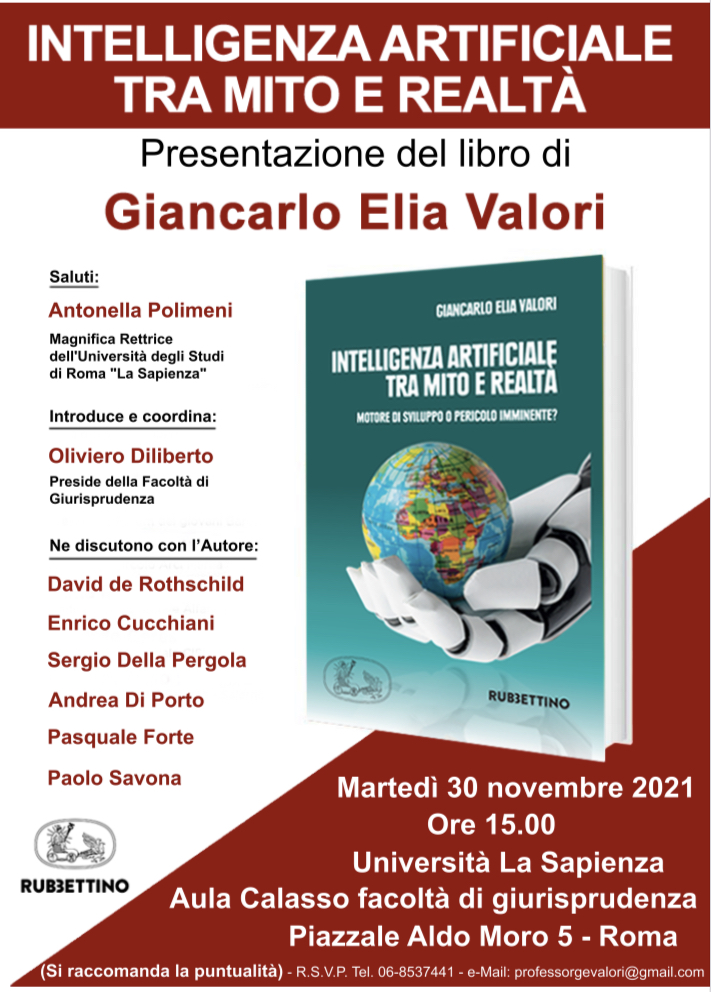 Il nuovo libro di Giancarlo Elia Valori  “Intelligenza artificiale tra mito e realtà”. Presentazione ufficiale il 30 novembre a Roma.