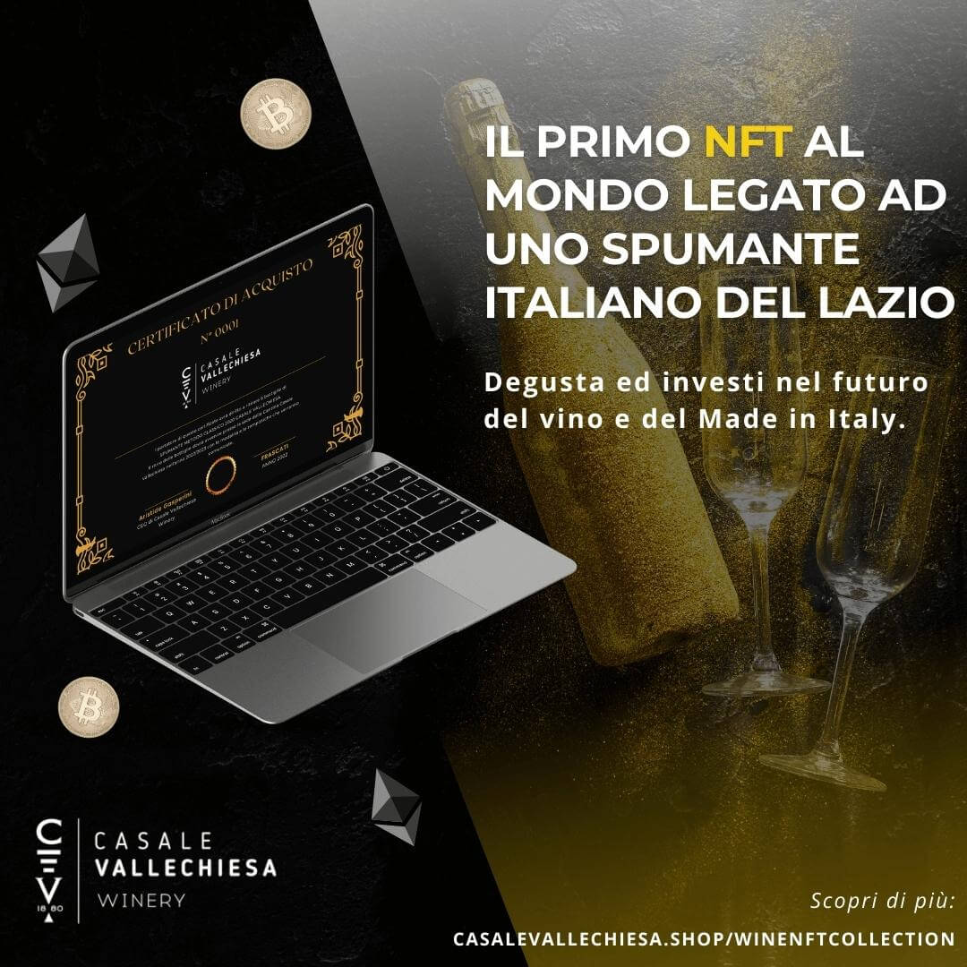 Il vino di Frascati diventa crypto wine con l’emissione del primo NFT, certificato di proprietà digitale, al mondo per uno spumante del Lazio
