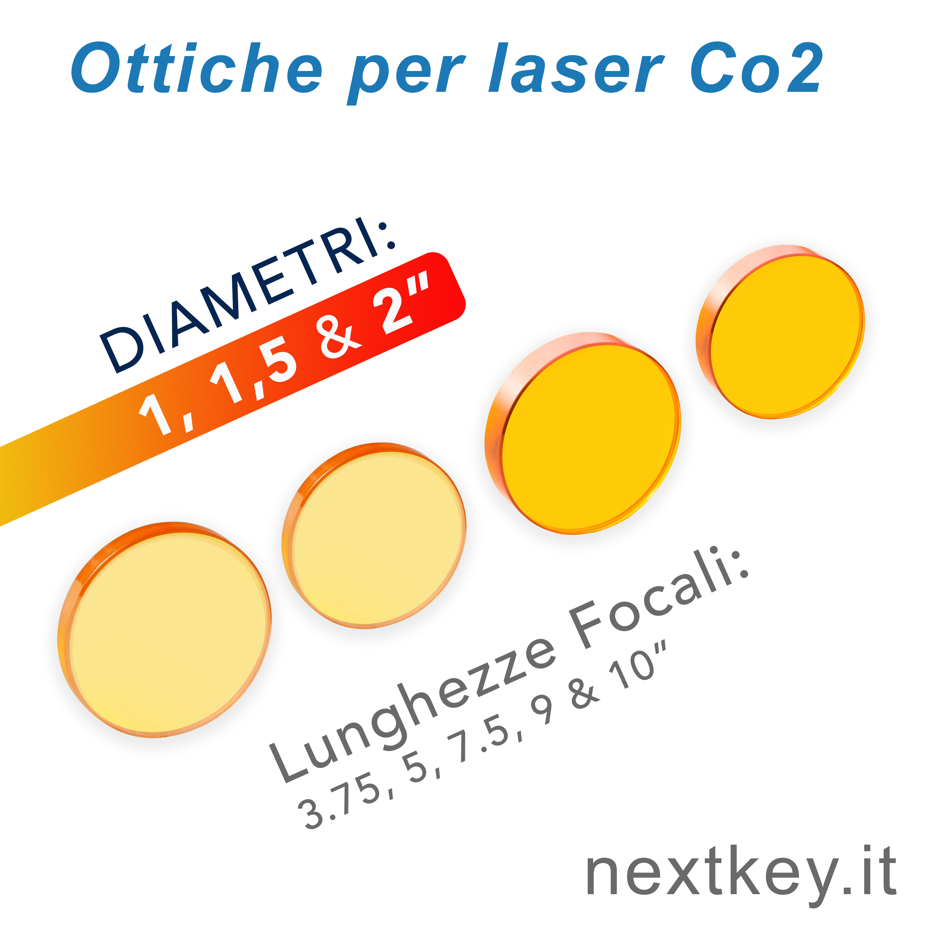 Lenti ZnSe per macchine taglio laser co2 con focali 5” e 7.5” fino a potenza  8 kw