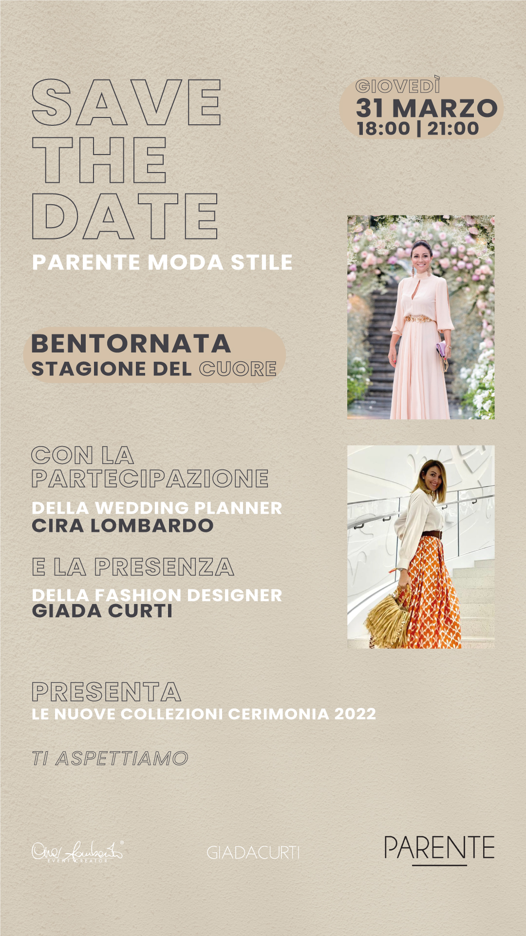 Bentornata Stagione del cuore: Parente Moda presenta le nuove collezioni cerimonia insieme all’event planner Cira Lombardo e la fashion designer Giada Curti.