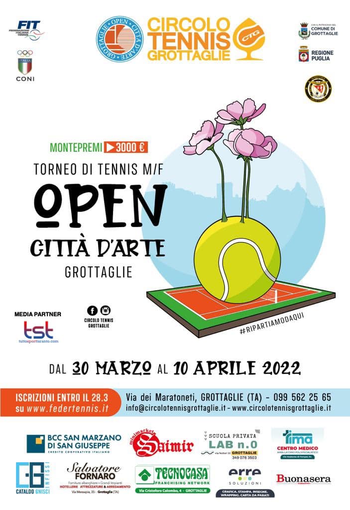 Dal 30 marzo torna l'Open di tennis 