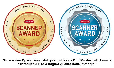 Gli scanner Epson premiati con  sette DataMaster Lab Awards  per facilità d’uso e miglior qualità delle immagini
