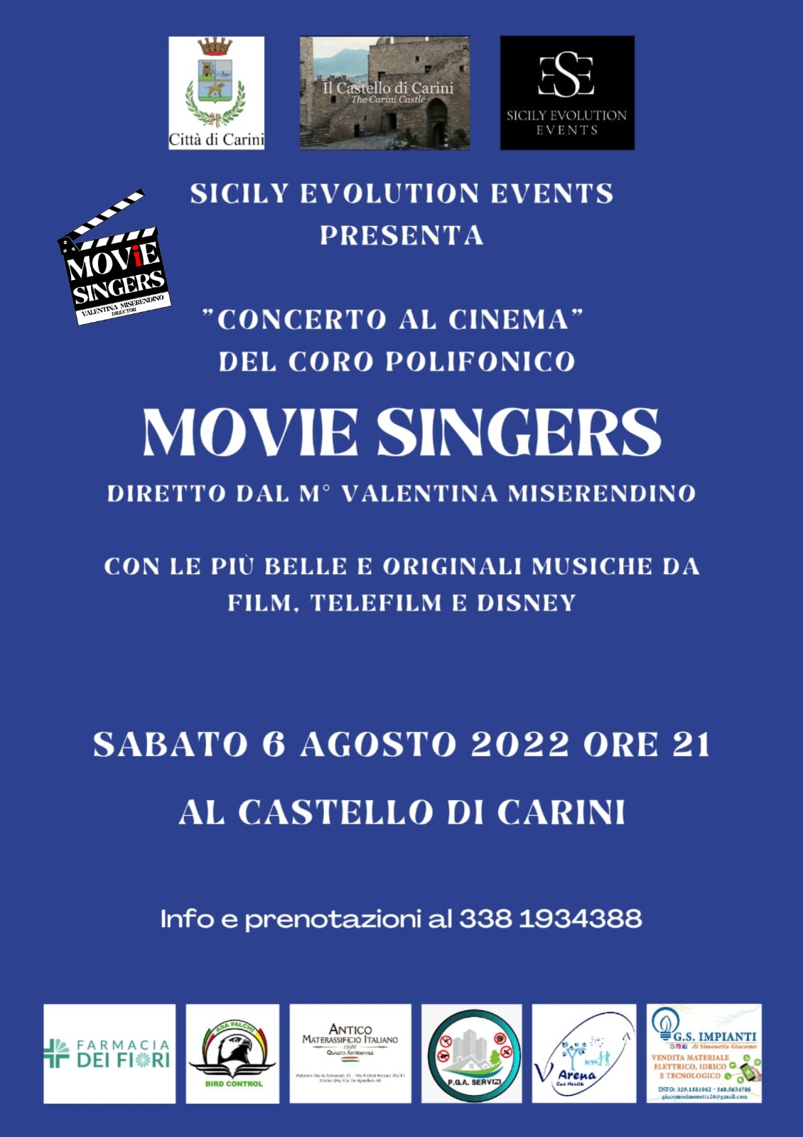 “Concerto al cinema” al Castello di Carini, sabato 6 agosto esibizione del coro polifonico “Movie Singers” a cura di “Sicily Evolution Events”