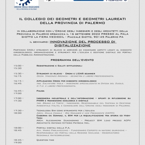 Polo Fieristico “PalaGiotto” di Palermo, seminario del Collegio dei Geometri su innovazione, dissesto idrogeologico e portali della pubblica amministrazione