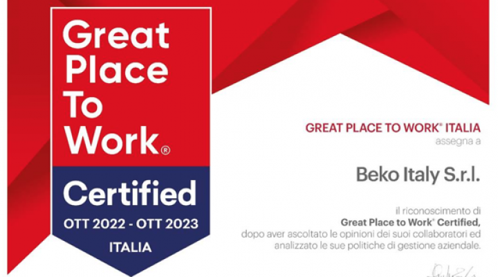 Beko Italy certificata come Great Place to Work  La qualità del luogo di lavoro dell’azienda proprietaria dei brand Beko e Grundig è stata attestata dal Great Place to Work Institute 