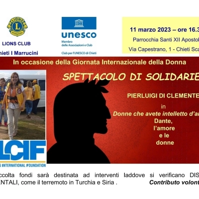 Spettacolo di Solidarietà del Lions Club Chieti I Marrucini e Club UNESCO Chieti con l’attore Pierluigi Di Clemente