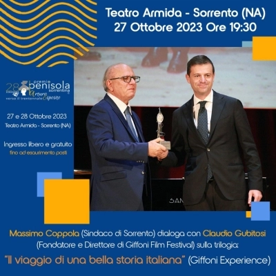 “Il viaggio di una bella storia italiana”, il 27 ottobre al premio penisola sorrentina protagonista Giffoni