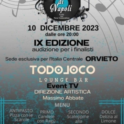 Il 10 dicembre al Todoloco di Orvieto la selezione dei finalisti del Festival di Napoli 2023
