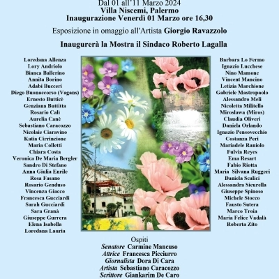 A Palermo la collettiva “Rose e Fiori” a cura di Aurelia Canè e Maria Felice Vadalà.  Le opere degli artisti del “Gruppo Colorato” a Villa Niscemi dall’1 all’11 marzo 