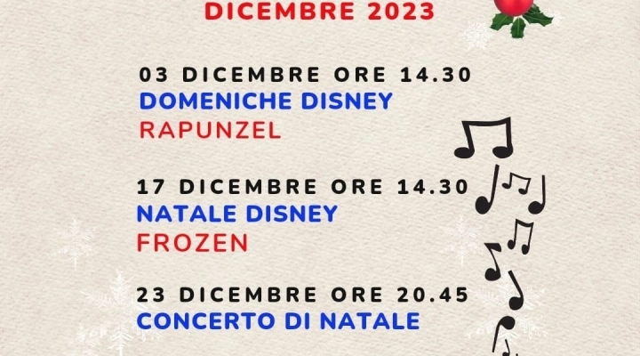 All’Auditorium di Tombolo (PD) in scena i racconti e le canzoni della Disney tutte le Domeniche di Dicembre 2023.