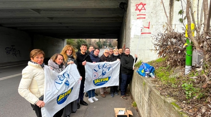 Israele = Nazismo: la Lega di Cinisello Balsamo cancella il disegno apparso sul ponte di via Stalingrado 